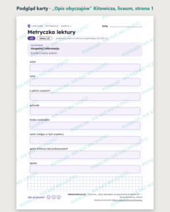 „Opis obyczajów” Kitowicza — karty do lektury, liceum, 10 kart PDF — podgląd karty, strona 1