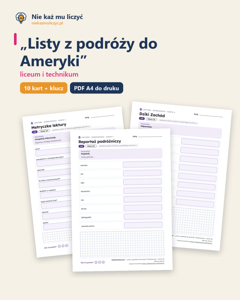 „Listy z podróży do Ameryki” — karty do lektury, liceum, 10 kart PDF — okładka