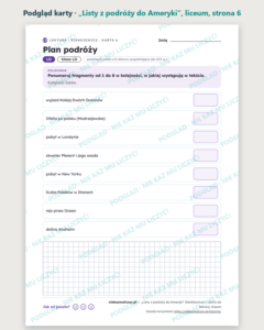 „Listy z podróży do Ameryki” — karty do lektury, liceum, 10 kart PDF — podgląd karty, strona 6