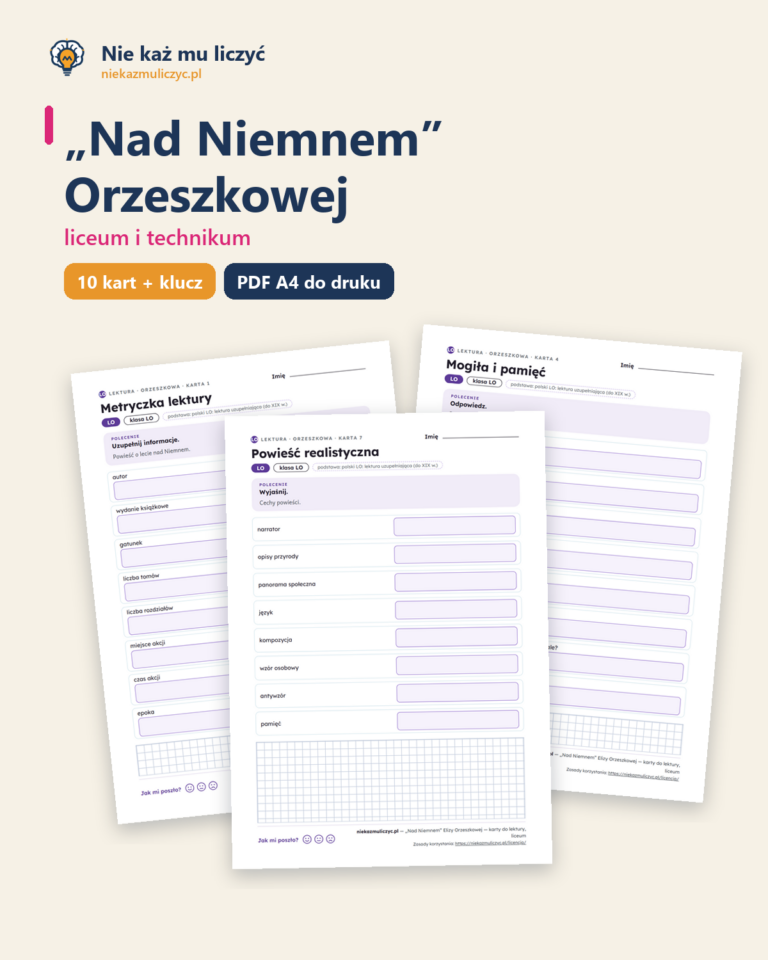 „Nad Niemnem” Orzeszkowej — karty do lektury, liceum, 10 kart PDF — okładka