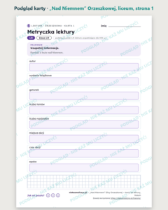 „Nad Niemnem” Orzeszkowej — karty do lektury, liceum, 10 kart PDF — podgląd karty, strona 1