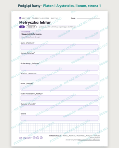 Platon i Arystoteles — karty do lektury, liceum, 10 kart PDF — podgląd karty, strona 1
