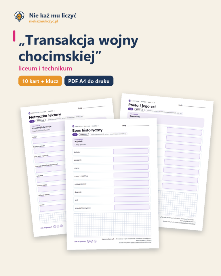 „Transakcja wojny chocimskiej” — karty do lektury, liceum, 10 kart PDF — okładka
