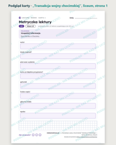 „Transakcja wojny chocimskiej” — karty do lektury, liceum, 10 kart PDF — podgląd karty, strona 1