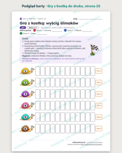 Gry z kostką do druku, klasy 1–6 — 48 gier PDF — podgląd karty, strona 26