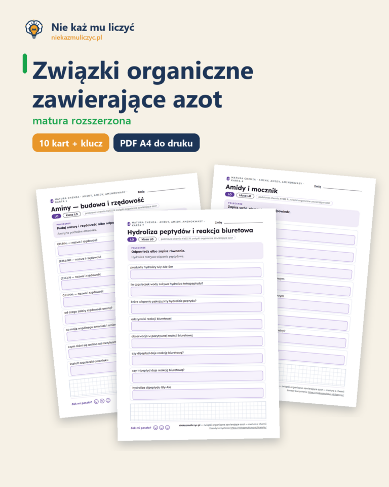 Związki organiczne zawierające azot, matura z chemii — 10 kart PDF — okładka