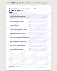 Białka i cukry — matura z chemii — 10 kart PDF z kluczem — podgląd karty, strona 1