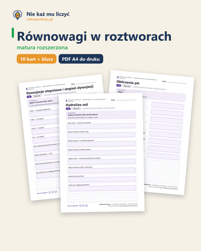 Równowagi w roztworach — matura z chemii — 10 kart PDF z kluczem — okładka
