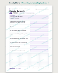 Dynamika — matura z fizyki — 10 kart PDF z kluczem — podgląd karty, strona 1