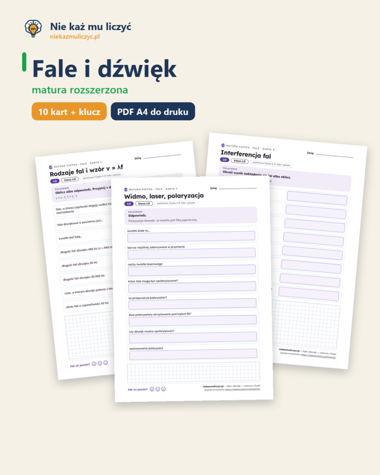Fale i dźwięk — matura z fizyki — 10 kart PDF z kluczem — okładka