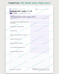Fale i dźwięk — matura z fizyki — 10 kart PDF z kluczem — podgląd karty, strona 1