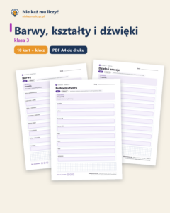Barwy, kształty i dźwięki — karty pracy, klasa 3, 10 kart PDF — okładka