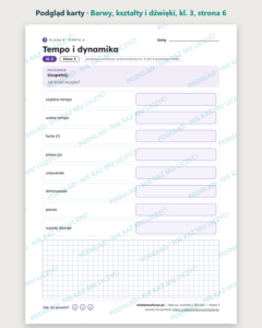 Barwy, kształty i dźwięki — karty pracy, klasa 3, 10 kart PDF — podgląd karty, strona 6