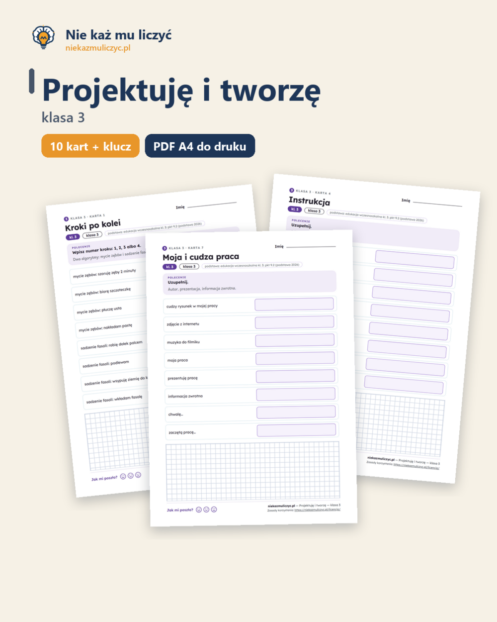 Projektuję i tworzę — karty pracy, klasa 3, 10 kart PDF — okładka