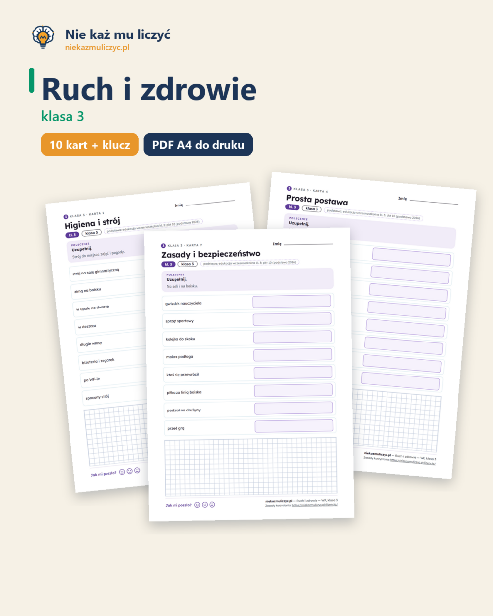 Ruch i zdrowie — karty pracy, klasa 3, 10 kart PDF — okładka