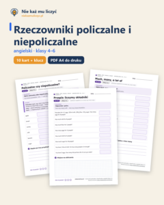 Policzalne i niepoliczalne, angielski klasy 4–6 — 10 kart PDF — okładka