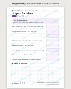 Present Perfect, angielski klasy 6–8 — 10 kart pracy PDF z kluczem — podgląd karty, strona 6