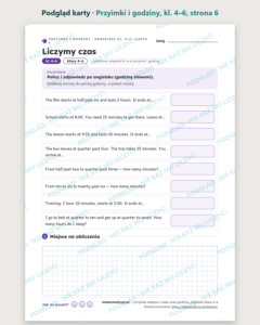 Przyimki miejsca i czasu, godziny, angielski kl. 4–6 — 10 kart PDF — podgląd karty, strona 6