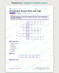 Angielskie krzyżówki dla dzieci, klasy 1–3 — 12 krzyżówek PDF — podgląd karty, strona 7