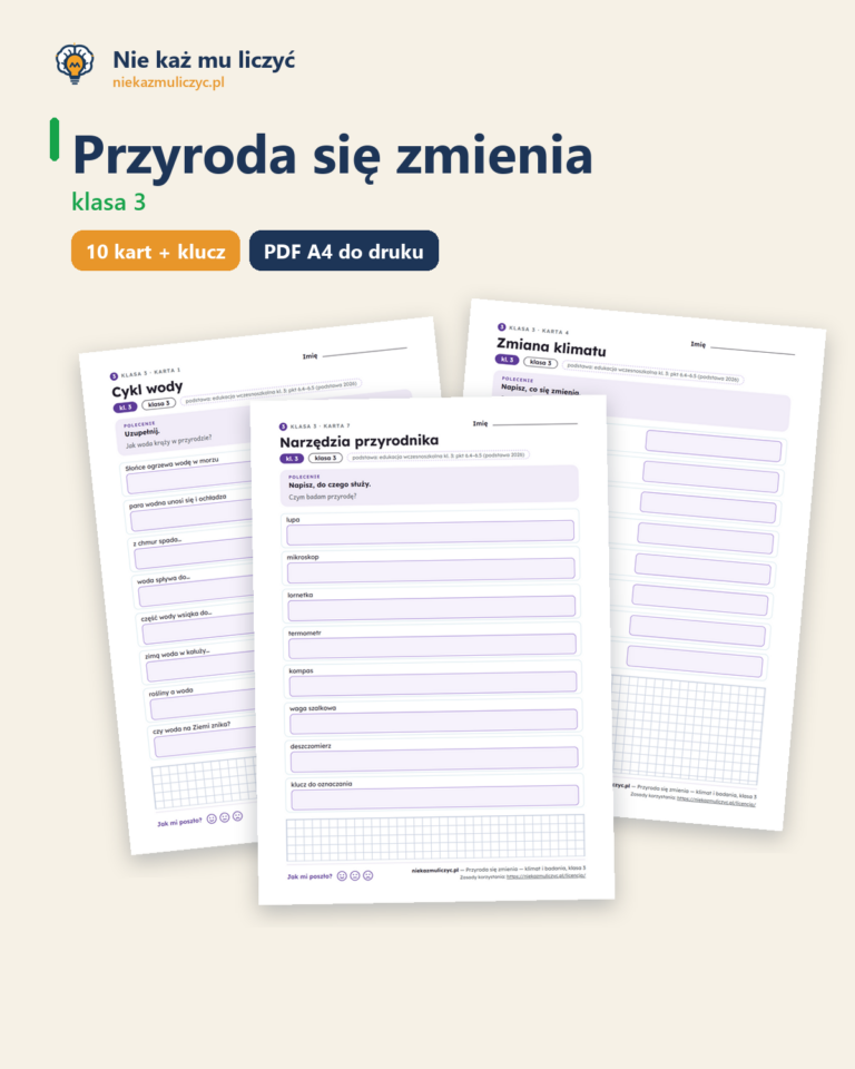 Przyroda się zmienia — karty pracy, klasa 3, 10 kart PDF — okładka