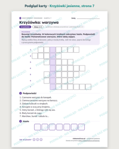 Krzyżówki jesienne dla dzieci — 12 krzyżówek z hasłem PDF — podgląd karty, strona 7