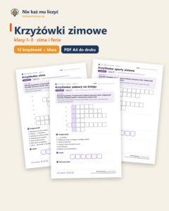 Krzyżówki zimowe dla dzieci — 12 krzyżówek z hasłem PDF — okładka