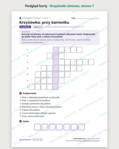 Krzyżówki zimowe dla dzieci — 12 krzyżówek z hasłem PDF — podgląd karty, strona 7