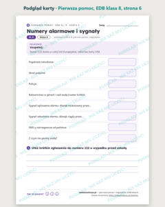Pierwsza pomoc i zagrożenia, EDB klasa 8 — 10 kart PDF z kluczem — podgląd karty, strona 6