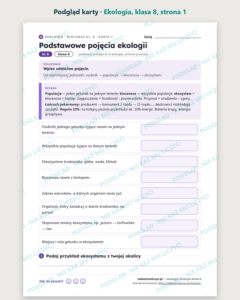 Ekologia, biologia klasa 8 — 10 kart pracy PDF z kluczem — podgląd karty, strona 1