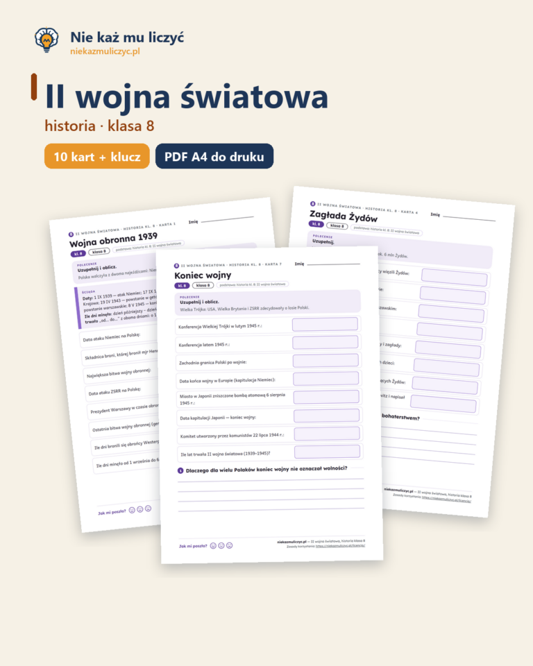 II wojna światowa, historia klasa 8 — 10 kart pracy PDF z kluczem — okładka