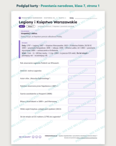 Napoleon i powstania narodowe, historia klasa 7 — 10 kart pracy PDF — podgląd karty, strona 1