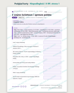 Odzyskanie niepodległości i II RP, historia kl. 7–8 — 10 kart PDF — podgląd karty, strona 1