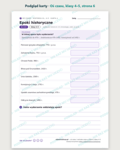 Oś czasu i rachuba czasu, historia klasy 4–5 — 10 kart PDF z kluczem — podgląd karty, strona 6