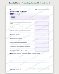 Polska Jagiellonów, historia klasy 5–6 — 10 kart pracy PDF z kluczem — podgląd karty, strona 6