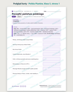 Polska Piastów, historia klasa 5 — 10 kart pracy PDF z kluczem — podgląd karty, strona 1