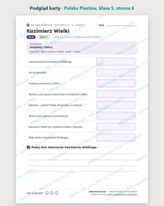Polska Piastów, historia klasa 5 — 10 kart pracy PDF z kluczem — podgląd karty, strona 6