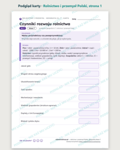 Rolnictwo i przemysł Polski, geografia klasa 7 — 10 kart PDF z kluczem — podgląd karty, strona 1