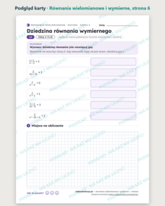 Równania wielomianowe i wymierne, matura — 10 kart PDF z kluczem — podgląd karty, strona 6