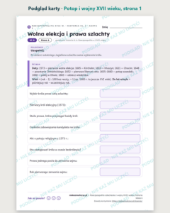 Rzeczpospolita szlachecka i wojny XVII w., historia kl. 6 — 10 kart — podgląd karty, strona 1