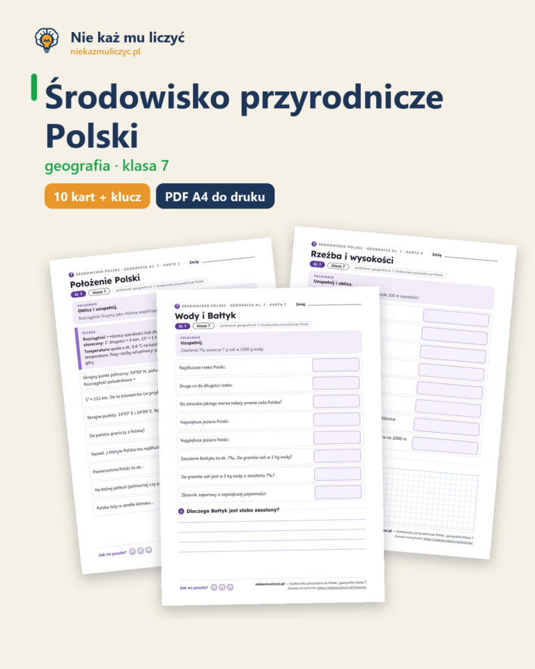 Środowisko przyrodnicze Polski, geografia klasa 7 — 10 kart PDF — okładka