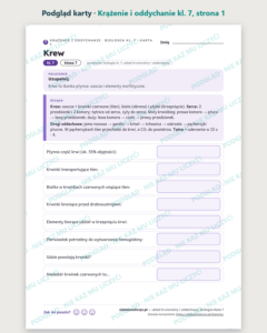 Układ krwionośny i oddechowy, biologia klasa 7 — 10 kart PDF — podgląd karty, strona 1