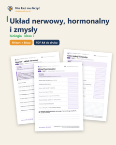 Układ nerwowy, hormonalny i zmysły, biologia klasa 7 — 10 kart PDF — okładka