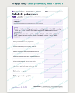 Układ pokarmowy i odżywianie, biologia klasa 7 — 10 kart PDF — podgląd karty, strona 1