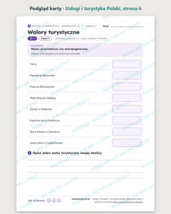 Usługi, transport i turystyka Polski, geografia kl. 7 — 10 kart PDF — podgląd karty, strona 6