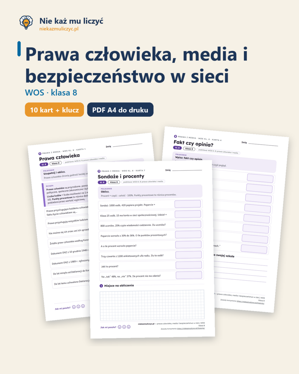 Prawa człowieka, media i bezpieczeństwo w sieci, WOS kl. 8 — 10 kart — okładka