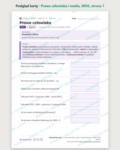 Prawa człowieka, media i bezpieczeństwo w sieci, WOS kl. 8 — 10 kart — podgląd karty, strona 1
