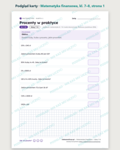 Matematyka finansowa — matematyka, klasy 7–8, 10 kart PDF — podgląd karty, strona 1
