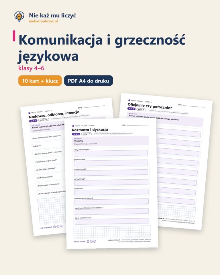 Komunikacja i grzeczność językowa — polski, klasy 4–6, 10 kart PDF — okładka