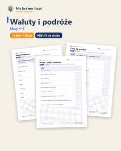 Waluty i podróże — matematyka, klasy 4–6, 10 kart PDF — okładka
