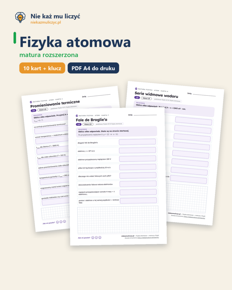 Fizyka atomowa — matura z fizyki — 10 kart PDF z kluczem — okładka